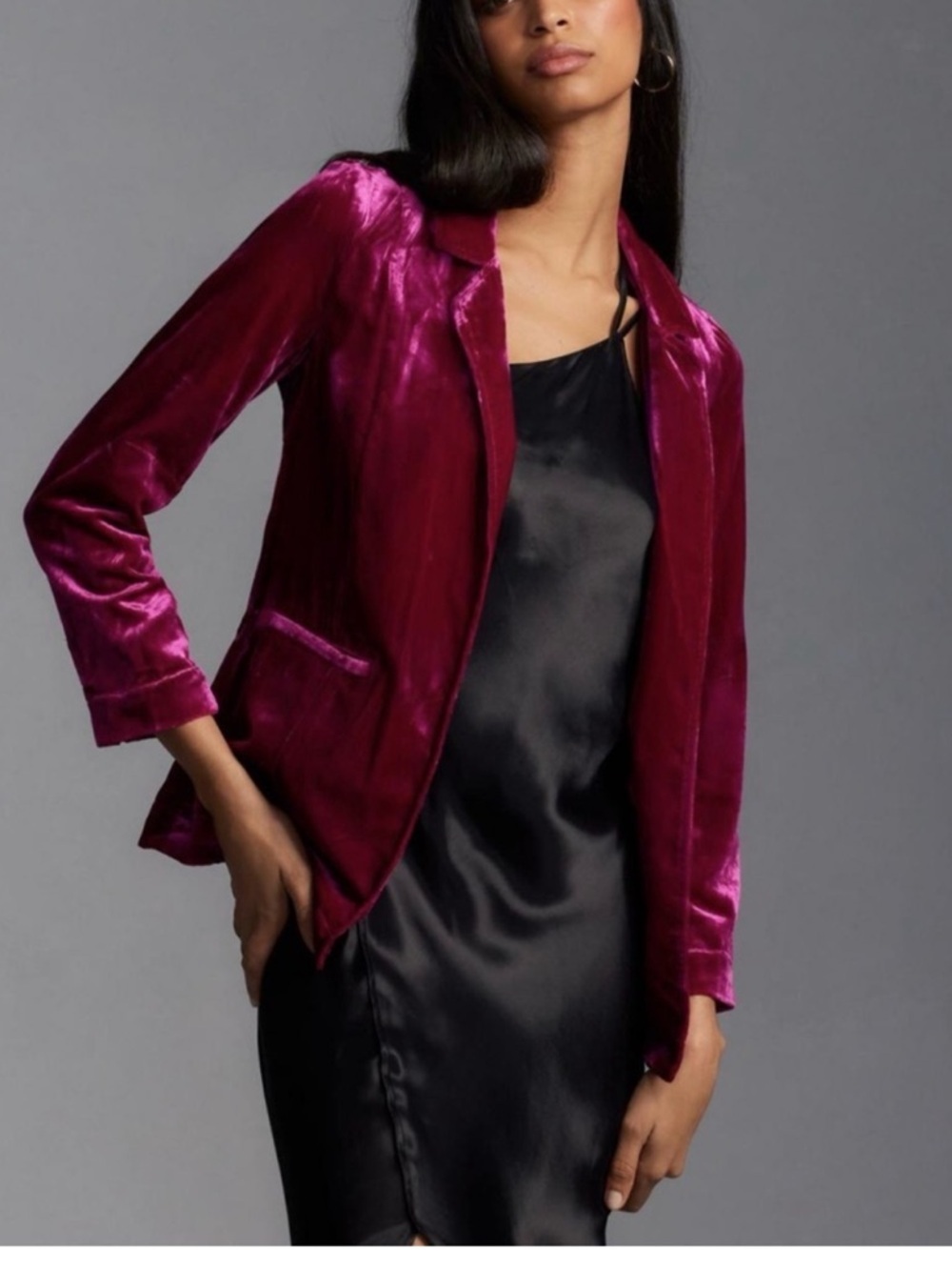 NWT Anthropologie Ett Twa Chic Purple Velvet Gallery Blazer Jacket Size 8P